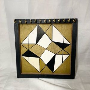 Necklace Stand Holder- hand painted. 10 x 10 inches with 13 gold hooks.